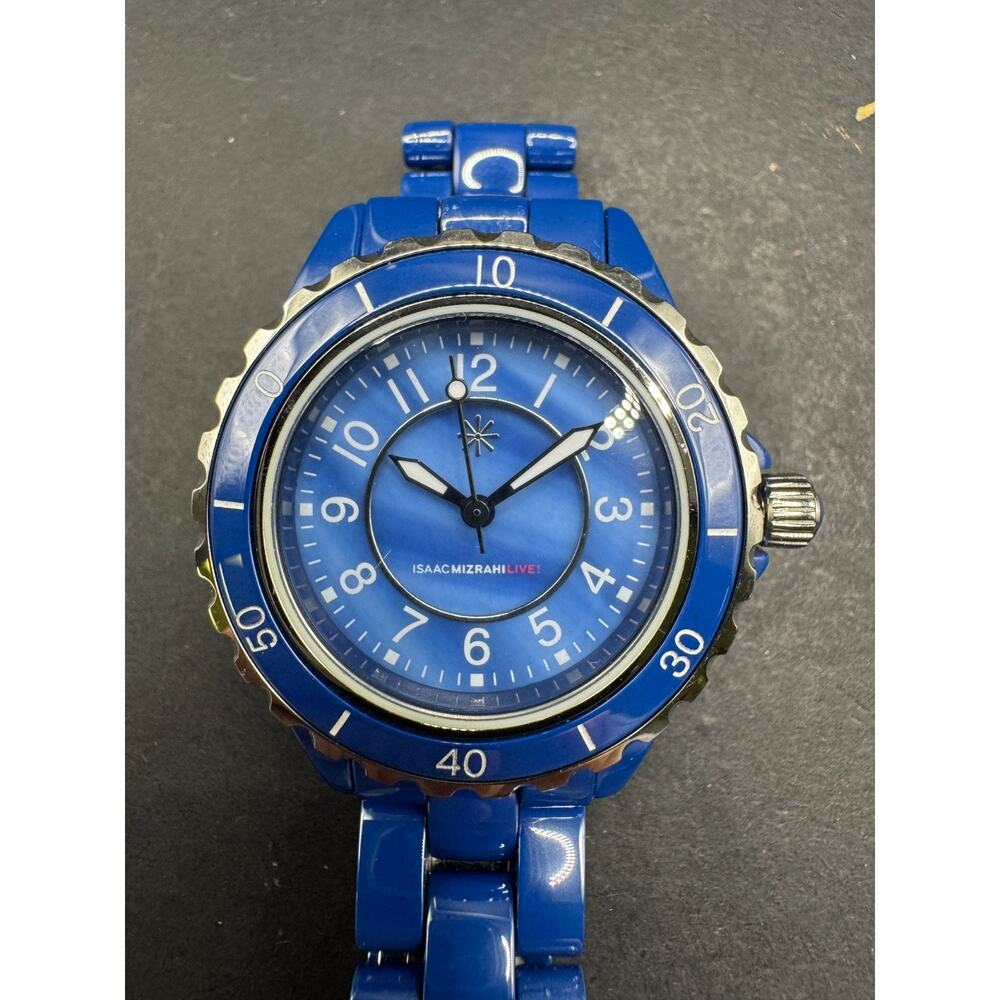 Vintage Isaac Mizrahi Live Womens Watch 34mm Blue MOP Dial Ceramic Band